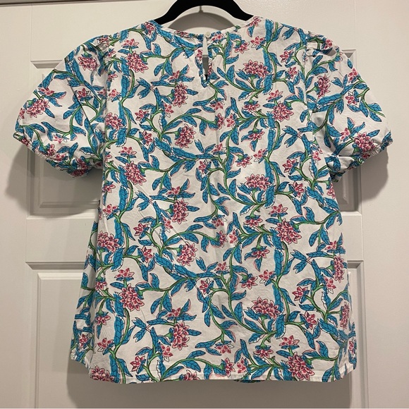 J. Crew Factory S Floral Top Boho Peasant Cotton Puff Sleeve Cottagecore 056 - Picture 5 of 8